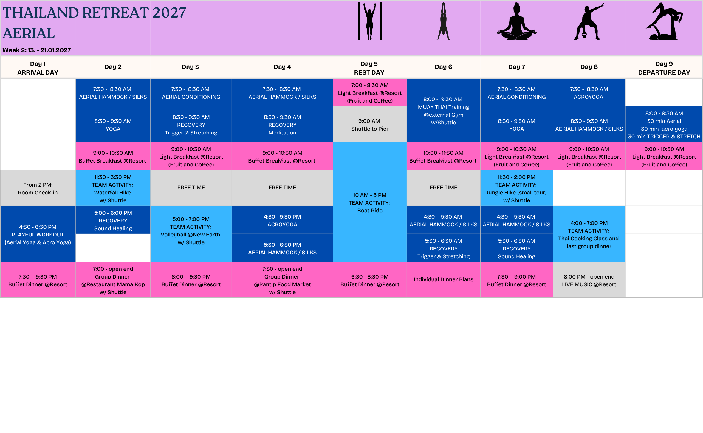 Schedule for two weeks of training in Koh Phangan